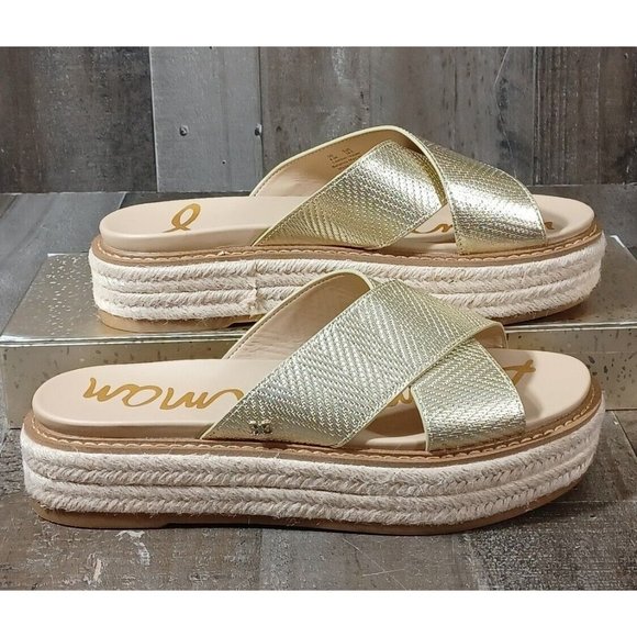 Sam Edelman Korina Slide Sandal Gold Wedge Espadrille Shoe 9.5 - Picture 3 of 7
